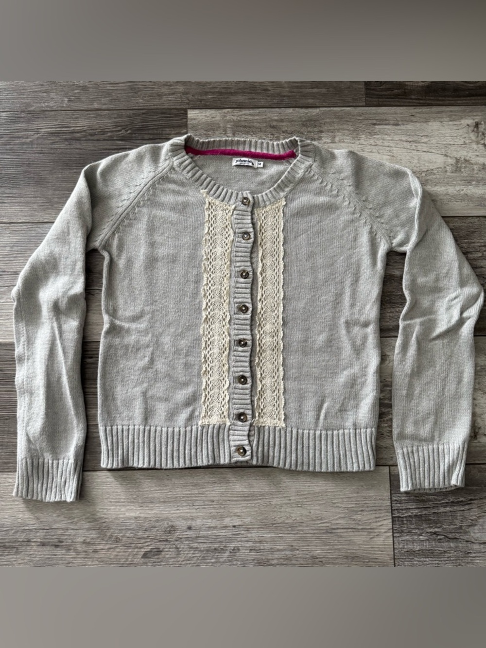 johnnie b Boden lace front cardigan XS gray